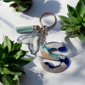 Blue and Silver Initial Keychain